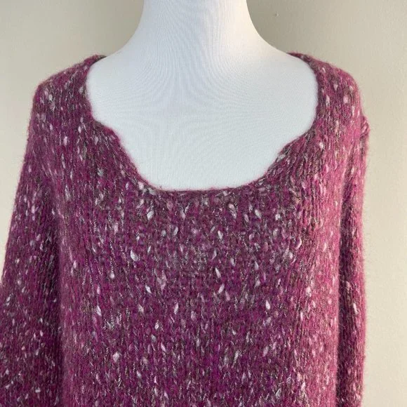 Tricots Jean Marc Tunic Sweater M Purple Open Knit Wool Mohair Blend Womens - Picture 2 of 11